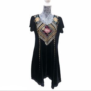 Johnny Was Velvet Embroidered Dress Black Size Small